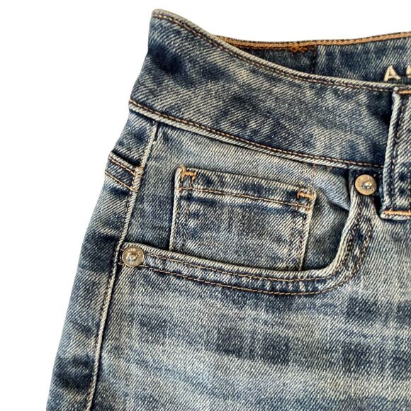 American Eagle Jeans Women 0 Blue Plaid Skinny Mid Rise Stretch (W22 L27) - Picture 8 of 15